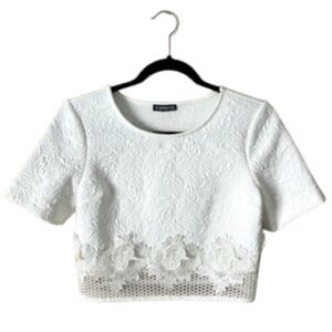 Express Ivory Lace Jacquard Floral Net Crop Top Size Medium